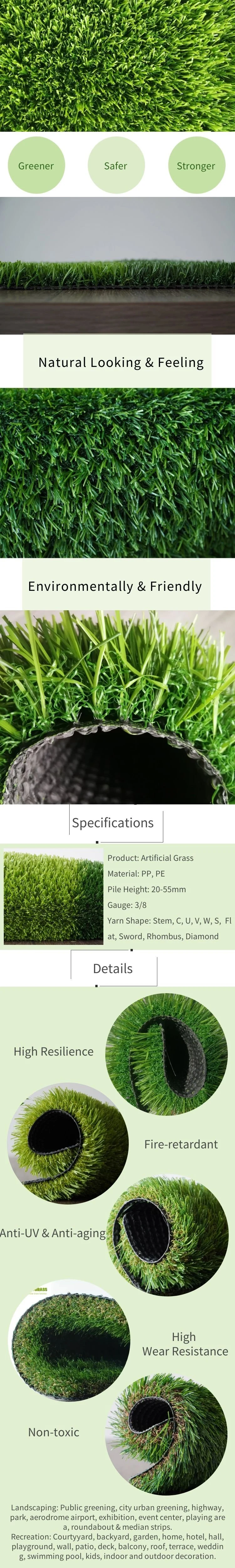 35mm Child-Friendly Landscaping Grass for Indoor Outdoor Fake Synthetic Turf Carpet Wall Fence Artificial Grass