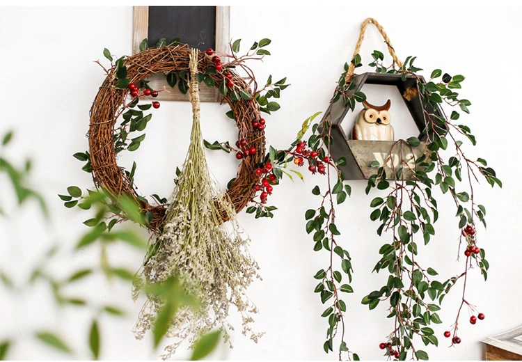 Amazon New Fashion Plant Decoration Artificial Rattan Hanging Plant Plastic Red Fruit Rattan Plant