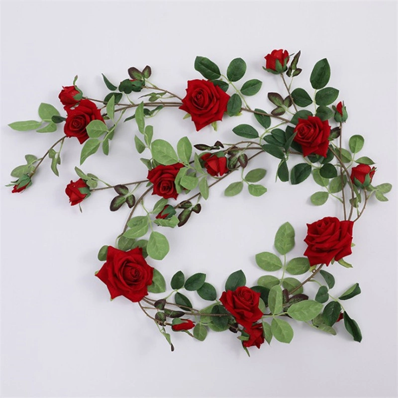 Silk Artificial Flower Rose Rattan 95cm Rose Vine for Wall Decoration